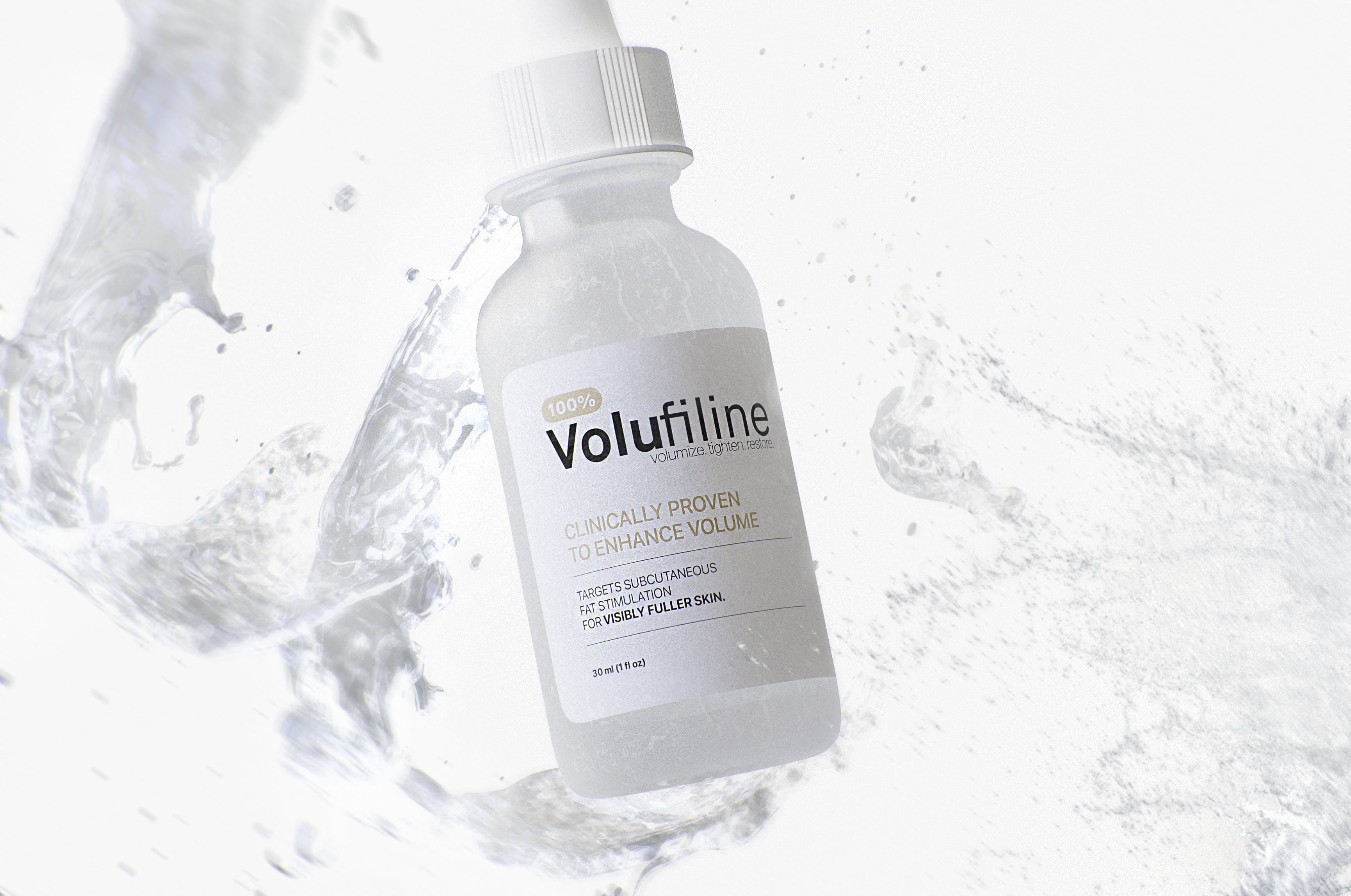 Volufiline face serum bottle on white background